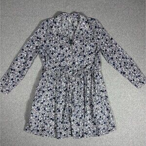 J Crew Shirt Dress Womens Blue White Floral Button Lined Long Sleeve Cotton Sz 8